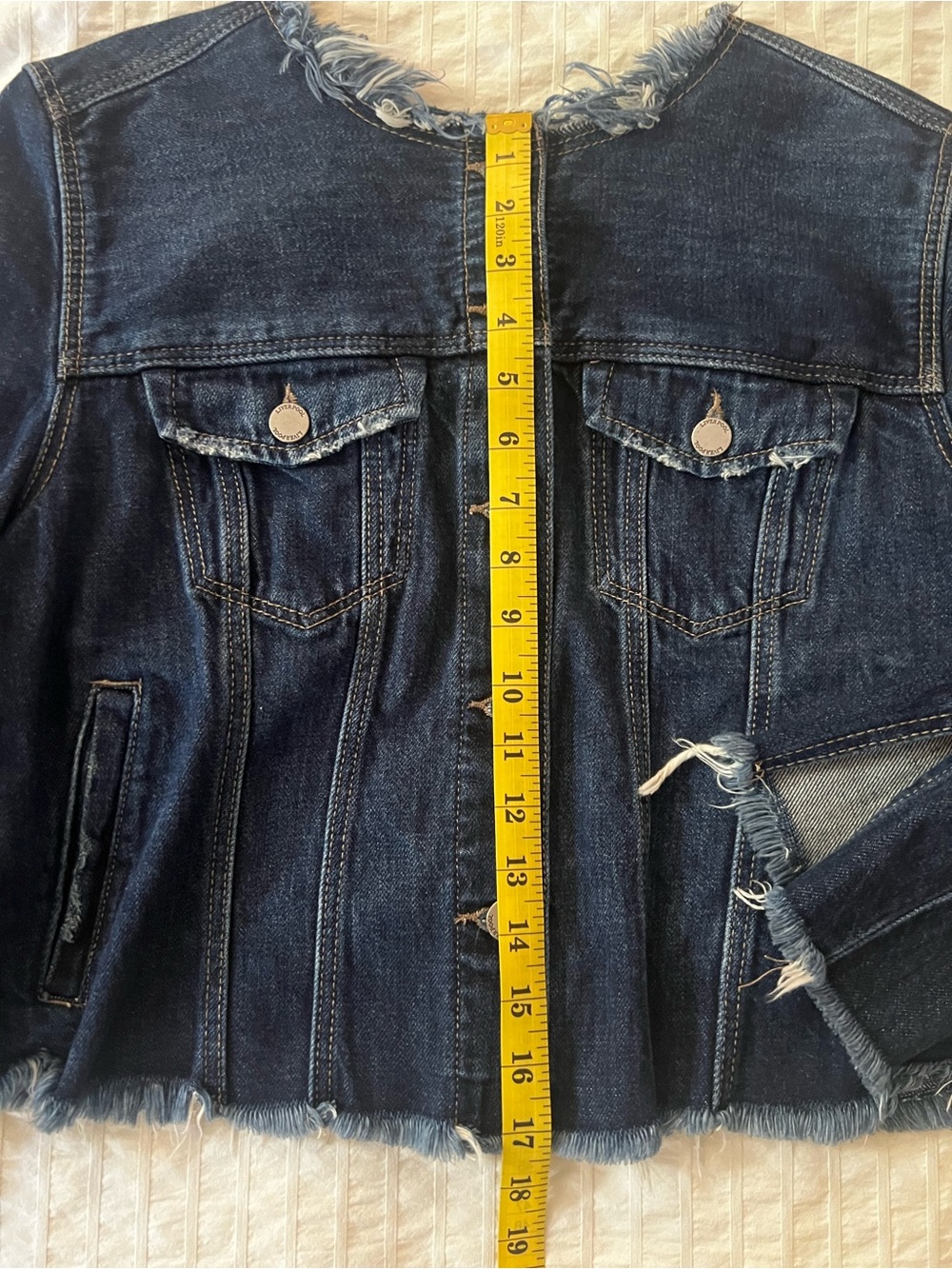 Liverpool Dark Blue Frayed Hem Denim Jacket - Picture 8 of 8
